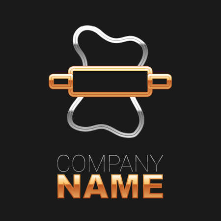 Line Rolling pin on dough icon isolated on black background. Colorful outline concept. Vectorのイラスト素材