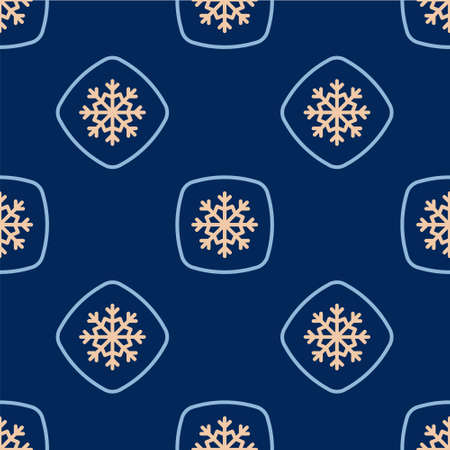 Line Snowflake icon isolated seamless pattern on blue background. Merry Christmas and Happy New...