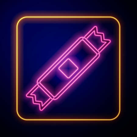 Glowing neon Sugar stick packets icon isolated on black background. Blank individual package for bulk food products as coffee, salt, spices. Vectorのイラスト素材