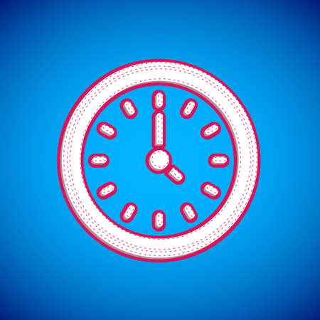 White Clock icon isolated on blue background. Time symbol. Vector
