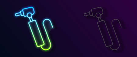 Glowing neon line Tooth drill icon isolated on black background. Dental handpiece for drilling and grinding tools. Vectorのイラスト素材