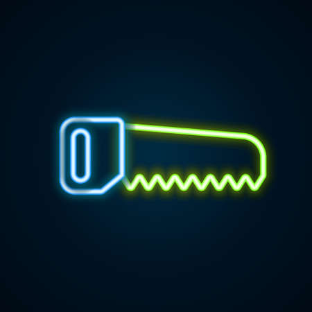 Glowing neon line Hand saw icon isolated on black background. Colorful outline concept. Vectorのイラスト素材