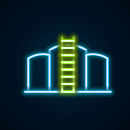 Glowing neon line Oil tank storage icon isolated on black background. Vessel tank for oil and gas industrial. Oil tank technology station. Colorful outline concept. Vectorのイラスト素材