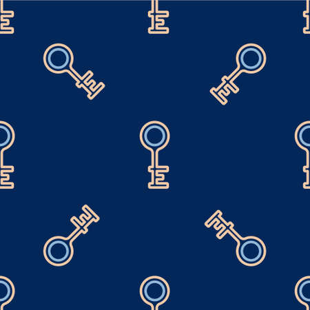 Line Old key icon isolated seamless pattern on blue background. Vectorのイラスト素材