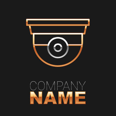 Line Security camera icon isolated on black background. Colorful outline concept. Vectorのイラスト素材