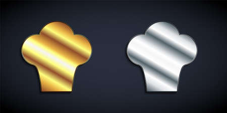 Gold and silver Chef hat icon isolated on black background. Cooking symbol. Cooks hat. Long shadow style. Vectorのイラスト素材