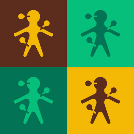 Pop art Voodoo doll icon isolated on color background. Vectorのイラスト素材