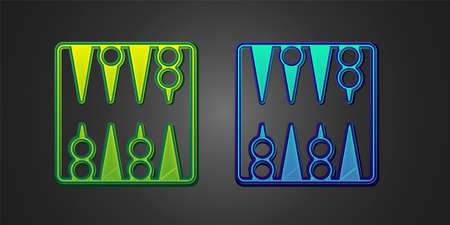 Green and blue Backgammon board icon isolated on black background. Vector