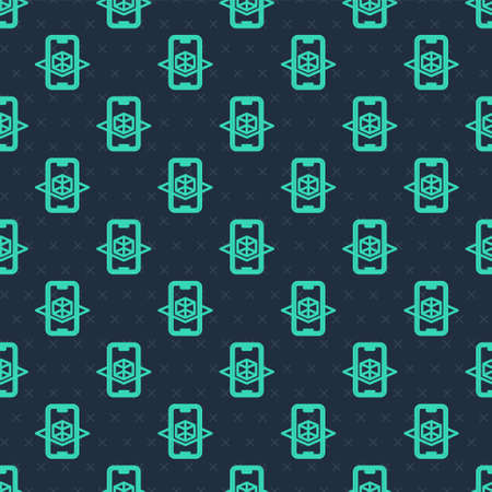 Green line 3d modeling icon isolated seamless pattern on blue background. Augmented reality or virtual reality. Vectorのイラスト素材