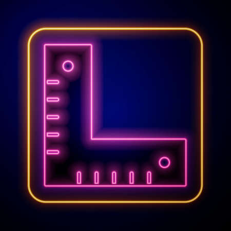 Glowing neon Corner ruler icon isolated on black background. Setsquare, angle ruler, carpentry, measuring utensil, scale. Vectorのイラスト素材