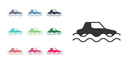 Black Flood car icon isolated on white background. Insurance concept. Flood disaster concept. Security, safety, protection, protect concept. Set icons colorful. Vectorのイラスト素材
