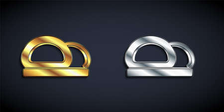 Gold and silver Sushi icon isolated on black background. Traditional Japanese food. Long shadow style. Vectorのイラスト素材