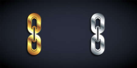 Gold and silver Chain link icon isolated on black background. Link single. Hyperlink chain symbol. Long shadow style. Vectorのイラスト素材