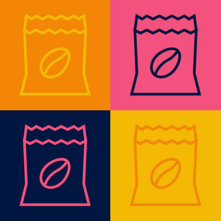 Pop art line Bag of coffee beans icon isolated on color background. Vectorのイラスト素材