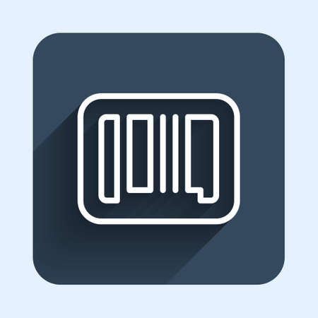 White line Barcode icon isolated with long shadow background. Blue square button. Vectorのイラスト素材