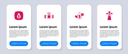 Set Oil rig, price increase, pipe with valve and drop dollar symbol. Business infographic template. Vectorのイラスト素材