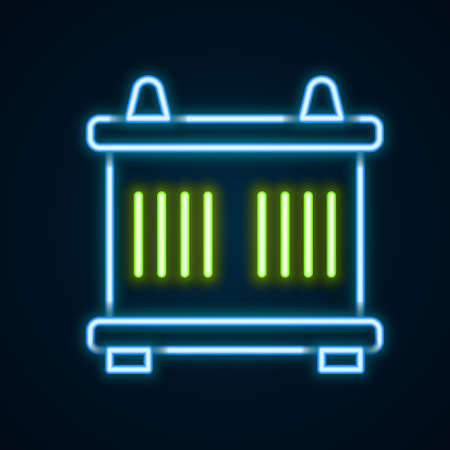 Glowing neon line Container icon isolated on black background. Crane lifts a container with cargo. Colorful outline concept. Vectorのイラスト素材