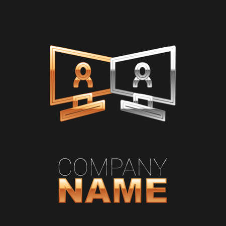 Line Video chat conference icon isolated on black background. Online meeting work form home. Remote project management. Colorful outline concept. Vectorのイラスト素材