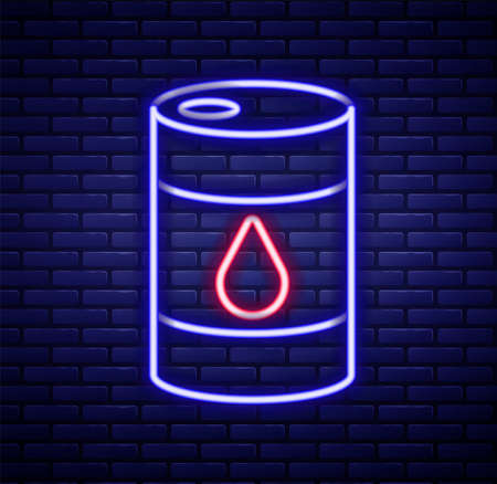 Glowing neon line Barrel oil icon isolated on brick wall background. Colorful outline concept. Vectorのイラスト素材