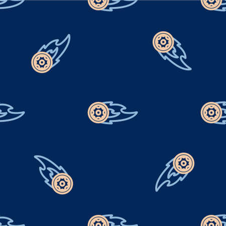Line Wheel in fire flame icon isolated seamless pattern on blue background. Burning wheel. Vectorのイラスト素材