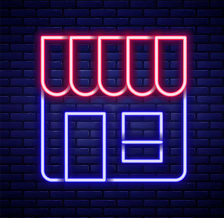 Glowing neon line Shopping building or market store icon isolated on brick wall background. Shop construction. Colorful outline concept. Vectorのイラスト素材