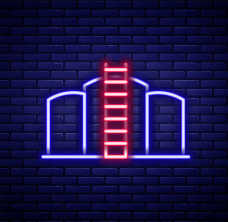 Glowing neon line Oil tank storage icon isolated on brick wall background. Vessel tank for oil and gas industrial. Oil tank technology station. Colorful outline concept. Vectorのイラスト素材
