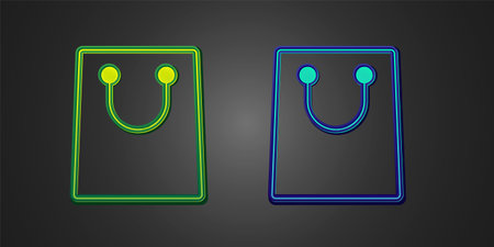 Green and blue Paper shopping bag icon isolated on black background. Package sign. Vectorのイラスト素材