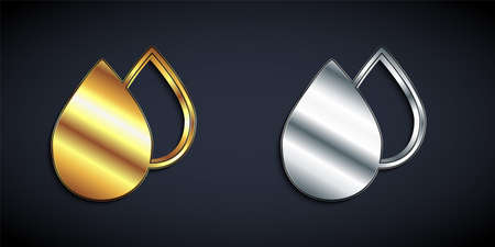 Gold and silver Water drop icon isolated on black background. Long shadow style. Vectorのイラスト素材