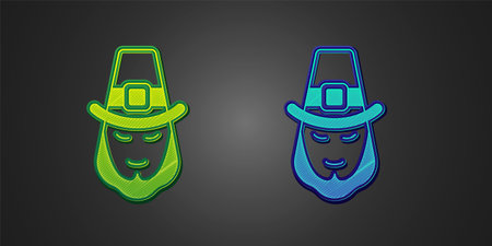 Green and blue Leprechaun icon isolated on black background. Happy Saint Patricks day. National Irish holiday. Vectorのイラスト素材