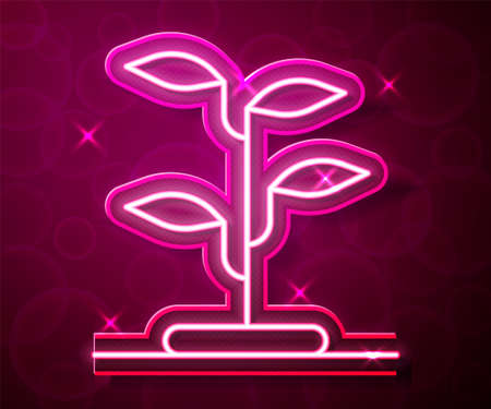 Glowing neon line Sprout icon isolated on red background. Seed and seedling. Leaves sign. Leaf nature. Vectorのイラスト素材