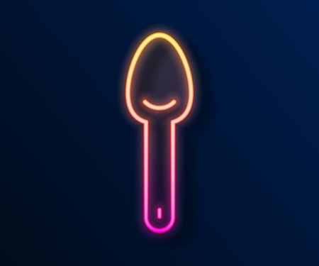 Glowing neon line Spoon icon isolated on black background. Cooking utensil. Cutlery sign. Vectorのイラスト素材