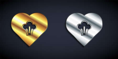 Gold and silver Chef hat icon isolated on black background. Cooking symbol. Cooks hat. Long shadow style. Vectorのイラスト素材