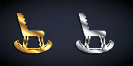 Gold and silver Armchair icon isolated on black background. Long shadow style. Vectorのイラスト素材