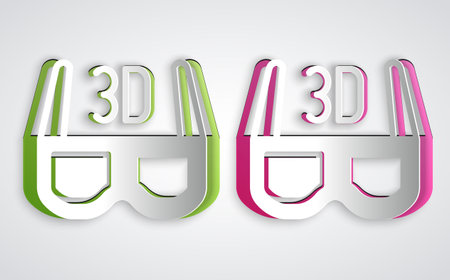 Paper cut 3D cinema glasses icon isolated on grey background. Paper art style. Vector
