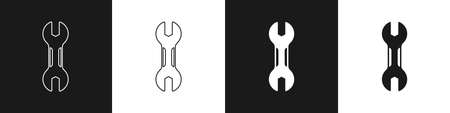 Set Wrench spanner icon isolated on black and white background. Spanner repair tool. Service tool symbol. Vectorのイラスト素材