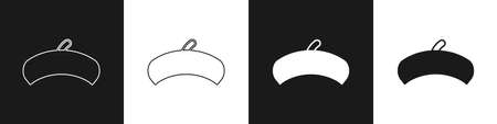 Set French beret icon isolated on black and white background. Vectorのイラスト素材