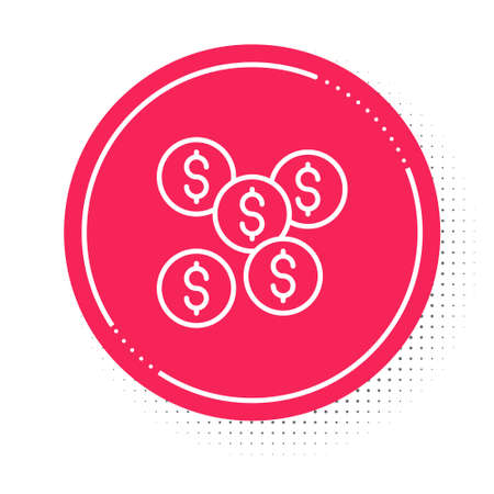 White line Dollar symbol icon isolated on white background. Cash and money, wealth, payment symbol. Casino gambling. Red circle button. Vectorのイラスト素材