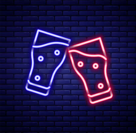 Glowing neon line Glass of beer icon isolated on brick wall background. Colorful outline concept. Vectorのイラスト素材
