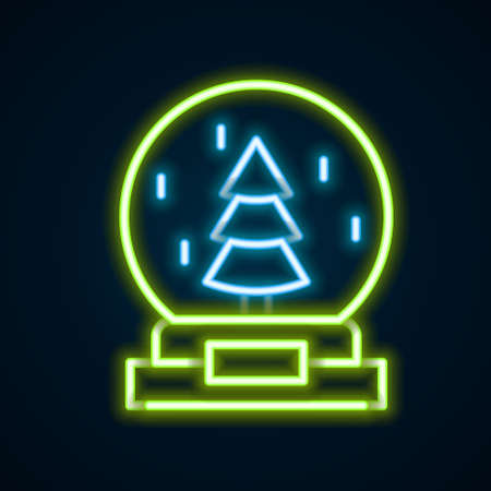 Glowing neon line Christmas snow globe with fallen snow and christmas tree icon isolated on black background. Merry Christmas and Happy New Year. Colorful outline concept. Vectorのイラスト素材