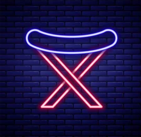 Glowing neon line Fishing harpoon icon isolated on brick wall background. Fishery manufacturers for catching fish under water. Diving underwater equipment. Colorful outline concept. Vectorのイラスト素材