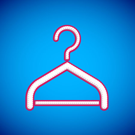 White Hanger wardrobe icon isolated on blue background. Cloakroom icon. Clothes service symbol. Laundry hanger sign. Vectorのイラスト素材