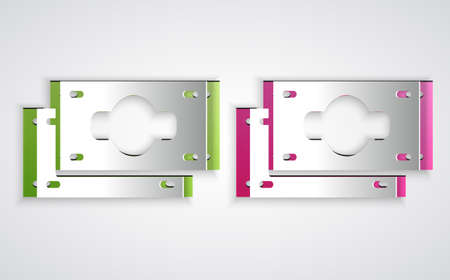 Paper cut Stacks paper money cash icon isolated on grey background. Money banknotes stacks. Bill currency. Paper art style. Vectorのイラスト素材