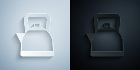 Paper cut Kettle with handle icon isolated on grey and black background. Teapot icon. Paper art style. Vectorのイラスト素材
