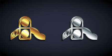 Gold and silver Slide playground icon isolated on black background. Childrens slide. Long shadow style. Vectorのイラスト素材