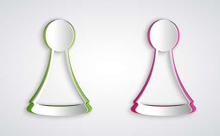 Paper cut Chip for board game icon isolated on grey background. Paper art style. Vectorのイラスト素材