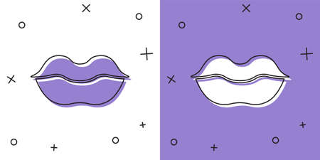 Set Smiling lips icon isolated on white and purple background. Smile symbol. Vector