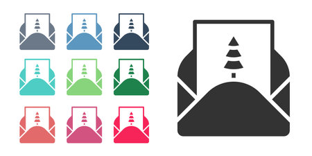 Black Envelope with christmas party invitation card icon isolated on white background. Merry Christmas and Happy New Year. Set icons colorful. Vectorのイラスト素材