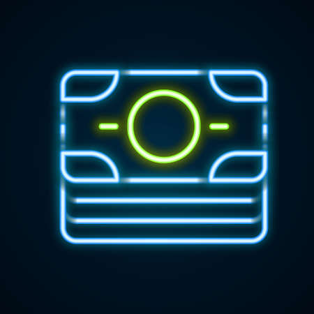 Glowing neon line Stacks paper money cash icon isolated on black background. Money banknotes stacks. Bill currency. Colorful outline concept. Vectorのイラスト素材
