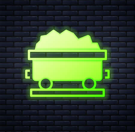 Glowing neon Coal train wagon icon isolated on brick wall background. Rail transportation. Vectorのイラスト素材