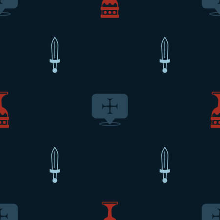 Set Medieval goblet, Crusade and sword on seamless pattern. Vectorのイラスト素材